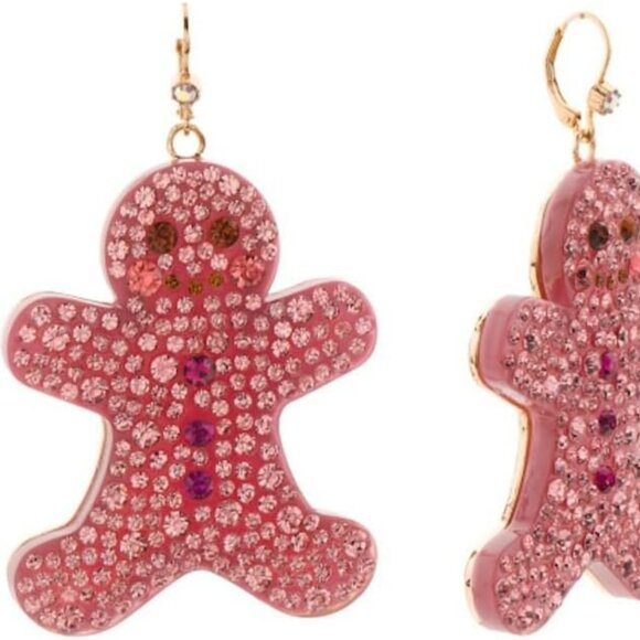 NEW! CRYSTAL GINGERBREAD Man EARRINGS Betsey JOHNSON - Picture 2 of 4
